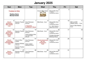 Church Calendar - January 2025